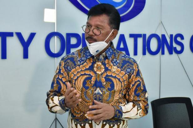 Menteri Kominfo Johnny G. Plate berikan tips lindungi data pribadi dari Ruang Cyber Drone Kantor Kementerian Kominfo, Jakarta, Senin (29/06/2020).