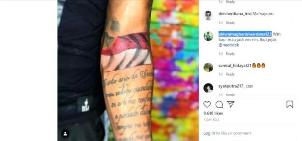 Jaimerson Xavier buat tato baru bergambar bendera Indonesia.
