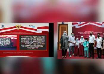 BPJS Ketenagakerjaan atau BPJamsostek menyerahkan manfaat beasiswa pendidikan anak peserta program Jaminan Kecelakaan Kerja (JKK) dan Jaminan Kematian (JKM) secara serentak di 33 provinsi di Indonesia, Rabu, 21 April 2021.