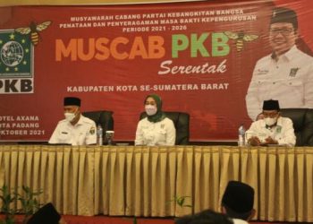 Musyawarah cabang (Muscab) serentak secara virtual yang diikuti oleh 15 DPC PKB  se- Sumatra Barat, di Hotel Axana, Padang, Rabu (27/10).