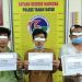 Ketiga Tersangka, J, HMN dan GV serta barang bukti di Mapolres Tanah Datar