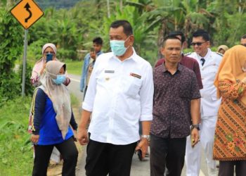 Bupati Pessel, Rusma Yul Anwar saat meninjau korban banjir