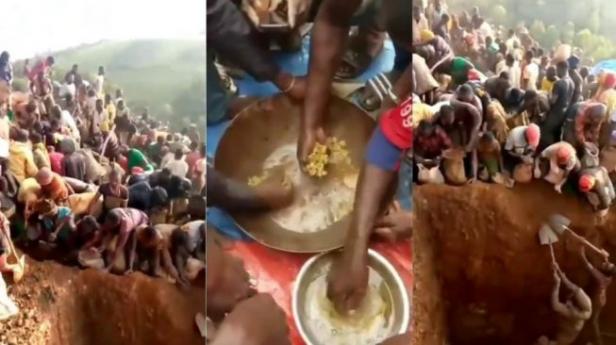 Warga ramai-ramai menggali tanah untuk mendapatkan emas