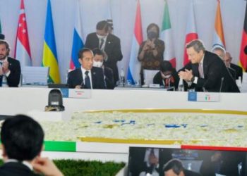 Presiden Joko Widodo berpidato pada sesi KTT G20 yang membahas tentang pembangunan berkelanjutan di La Nuvola, Roma, Italia, Minggu, 31 Oktober 2021