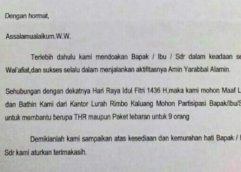 Petikan isi surat minta THR