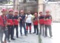 GM Komunikasi & Legal PT Semen Tonasa, Said Khalik (tiga dari kiri) dan Wakil Koordinator Lapangan TRC  Semen Padang, Marsudi (tengah) foto bersama  dengan TRC Semen Padang usai latihan penyelamatan di ketinggian 9vertikal rescue) di Pabrik Indarung I PT semen Padang, Rabu (23/3/2022)