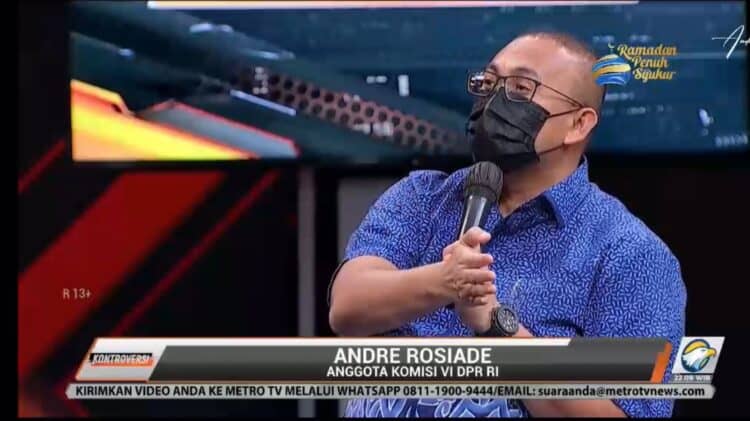 Anggota Komisi VI DPR RI Andre Rosiade pada acara “Kontroversi” yang ditayangkan Metro TV, Kamis (7/4) malam.