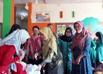 Ketua Lembaga Koordinasi Kesejahteraan Sosial (LKKS) Kabupaten Pessel (Pesisir Selatan), Sumbar, Titi Rusma Yul Anwar salurkan bantuan paket nutrisi dan kursi roda