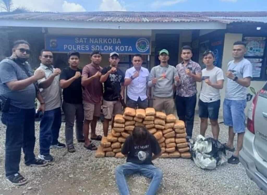 Tangkapan besar, Tim Satresnarkoba Polres Solok Kota gagalkan peredaran 63 paket besar ganja.(Ist)