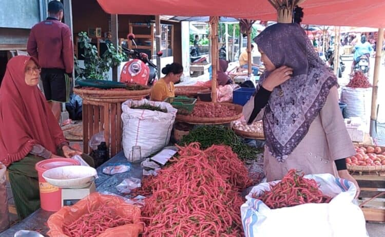 Aktivitas jual beli cabai merah keriting di Pasar Raya Solok.(Klikpositif)