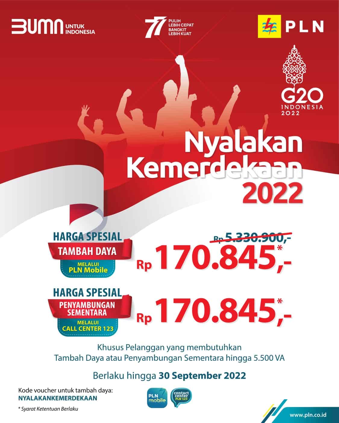 Promo Nyalakan Kemerdekaan, PLN Beri Diskon Tambah Daya Hanya Rp 170. ...