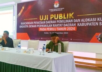 Pelaksanaan uji publik terhadap usulan penataan daerah pemilihan legislatif untuk Kabupaten Solok pada pemilu legislatif 2024 mendatang.(Klikpositif)