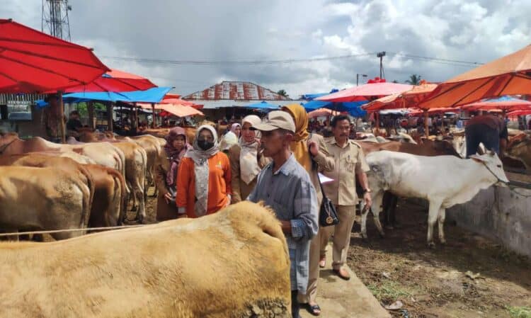 Tim Satgas Pangan Kabupaten Solok melakukan pemantauan dan pemeriksaan di Pasar Muaro Paneh.(Ist)