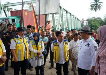 Komisi V DPR RI bersama Athari Gauthi Ardi dan Bupati Solok, H. Epyardi Asda meninjau normalisasi Batang Lembang di Kotobaru, Kabupaten Solok.(Ist)