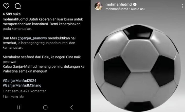 Unggahan Mahfud MD soal Piala Dunia U20 di Instagram yang mendadak hilang