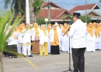 Wali Kota Solok, H. Zul Elfian Umar memberikan arahan dalam apel di RSUD Serambi Madinah.(Prokomp)