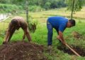 Proses pembuatan lubang biopori di Taman Bidadari.(Ist)