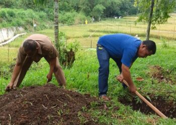 Proses pembuatan lubang biopori di Taman Bidadari.(Ist)