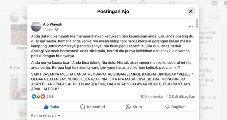 Tangkapan layar kritik pedas warganet pada pemerintah soal kematian Nia Kurnia Sari di Padang Pariaman