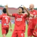 Selebrasi pemain Semen Padang FC, Gala Pagamo saat mencetak gol ke gawang PSBS Biak