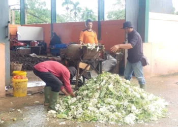 Pembuatan pupuk kompos dari sampah organik di TPA Ampang Kualo Kota Solok.(Ist)