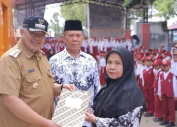 Wali Kota Solok, H. Zul Elfian Umar menyerahkan SK Pensiun kepada guru yang memasuki masa purna tugas.(Ist)