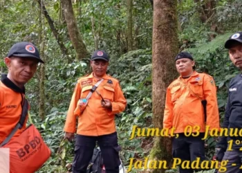 Tim Reaksi Cepat BPBD Kabupaten Solok melakukan penyisiran untuk mencari keberadaan survivor.(Ist)