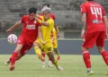 Pemain Semen Padang FC ketika menjamu Barito Putera di Stadion Utama Sumbar pada laga putaran pertama Liga 1