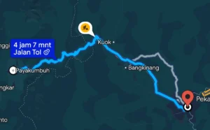 Penampakan kondisi lalulintas dari Payakumbuh ke Pekanbaru yang sangat lancar dari Google Maps