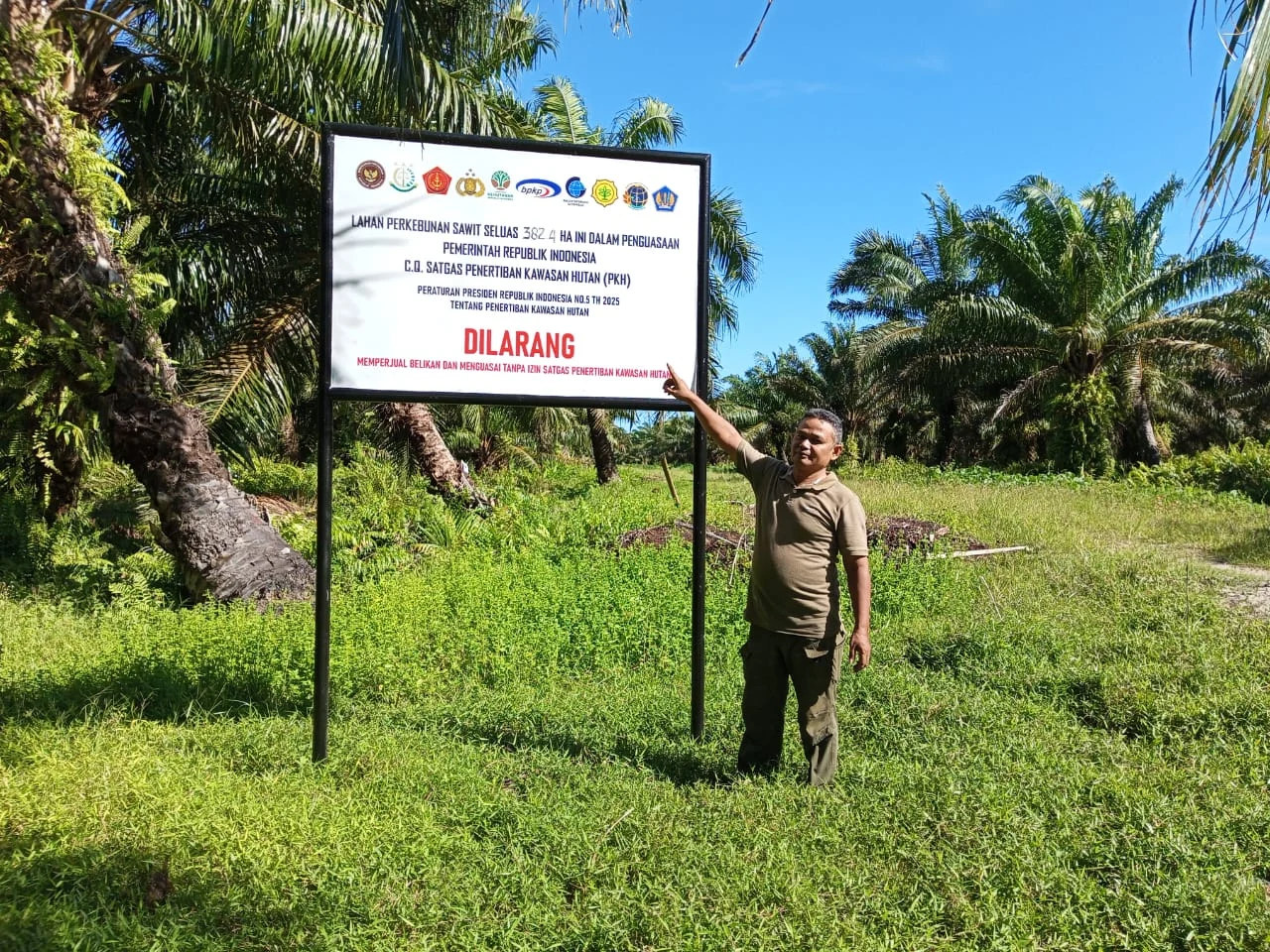 PT SJAL Tetap Panen Sawit di Area HPK, Segel Satgas Penertiban Kawasan Hutan Dipertanyakan
