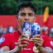 Selebrasi Muhammad Ridwan usai melengkapi kemenangan Semen Padang FC atas Madura United