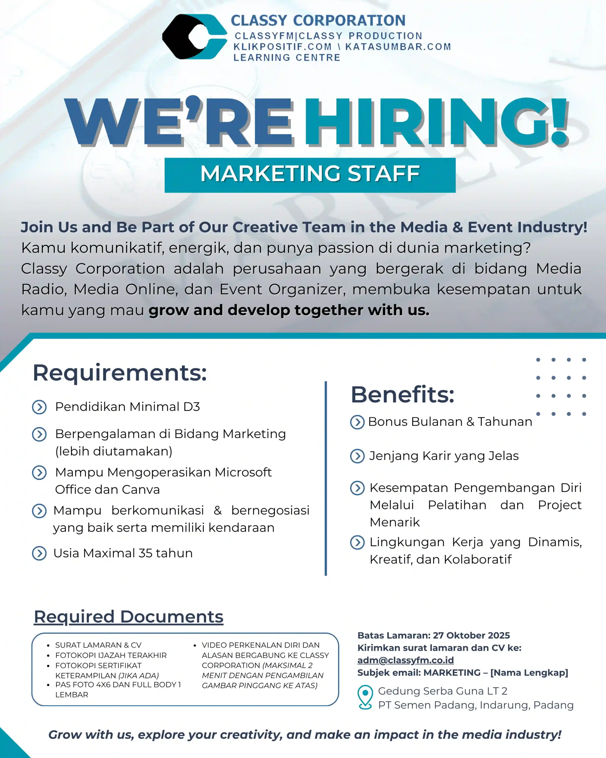 Flayer OPREC Marketing STAFF Classy Semen Padang