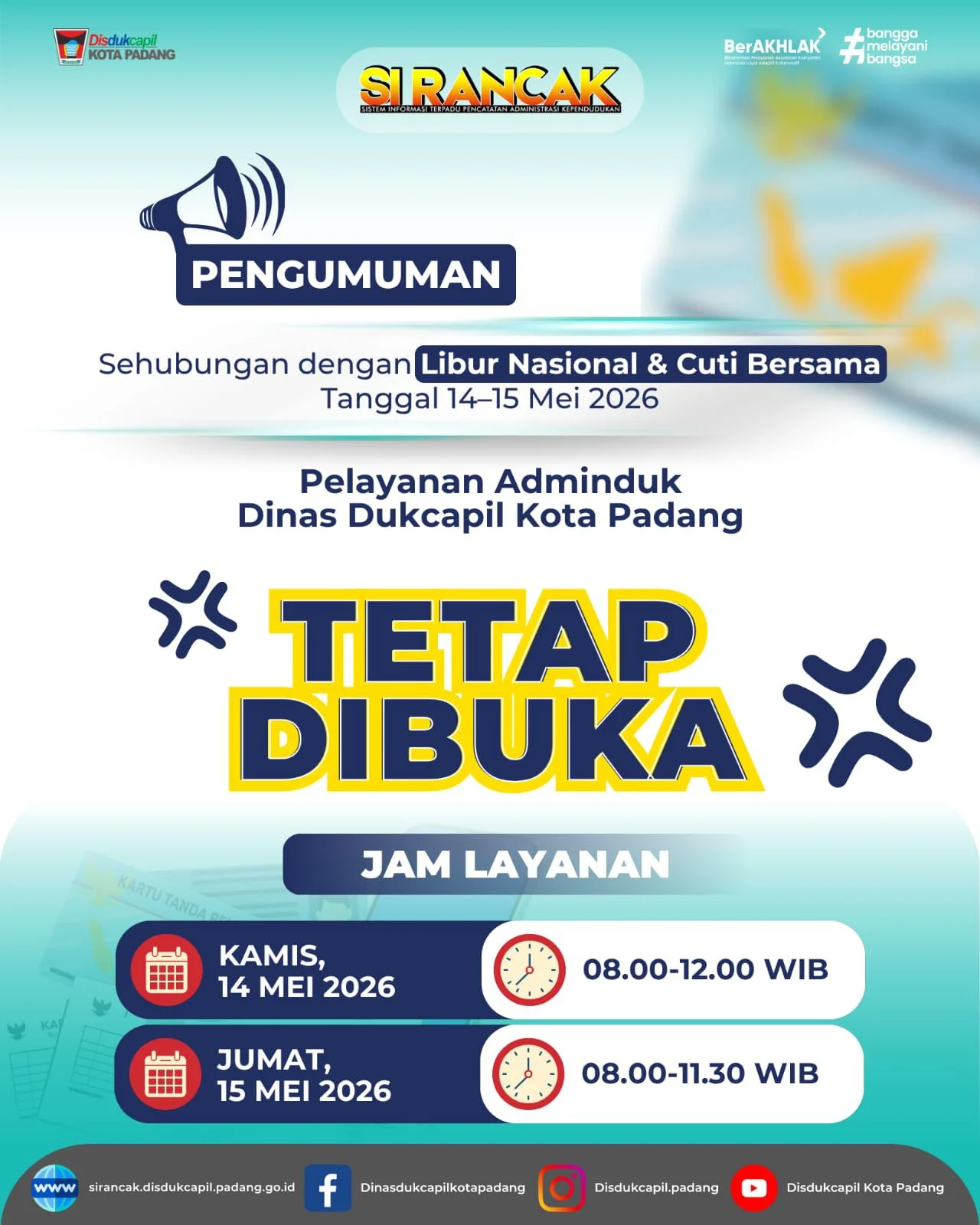 Disdukcapil Padang Tetap Layani Warga Urus Adminduk Saat Libur Nasional dan Cuti Bersama