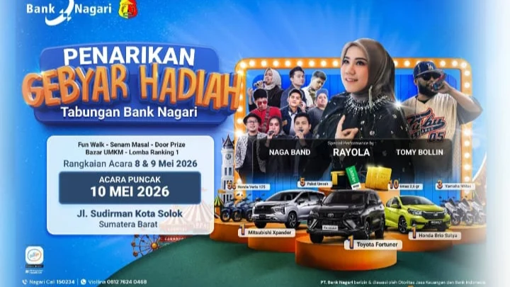 Gebyar Penarikan Hadiah Tabungan Bank Nagari di Kota Solok Hadirkan Rayola hingga Bazar UMKM