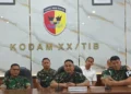 Jumpa Pers dipimpin Kapendam XX/Tuanku Imam Bonjol, Kolonel Kav Taufiq, yang turut dihadiri Danpomdam XX/TIB Kolonel Cpm Laksono Puji Lisdyanto selaku Ketua Investigasi Internal, Rabu (3/6/2026).