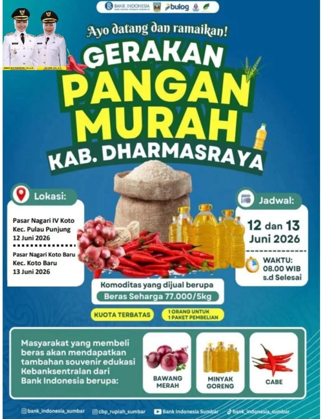 Antisipasi Kenaikan Harga Kebutuhan Pokok, Pemkab Dharmasraya Gelar Gerakan Pangan Murah