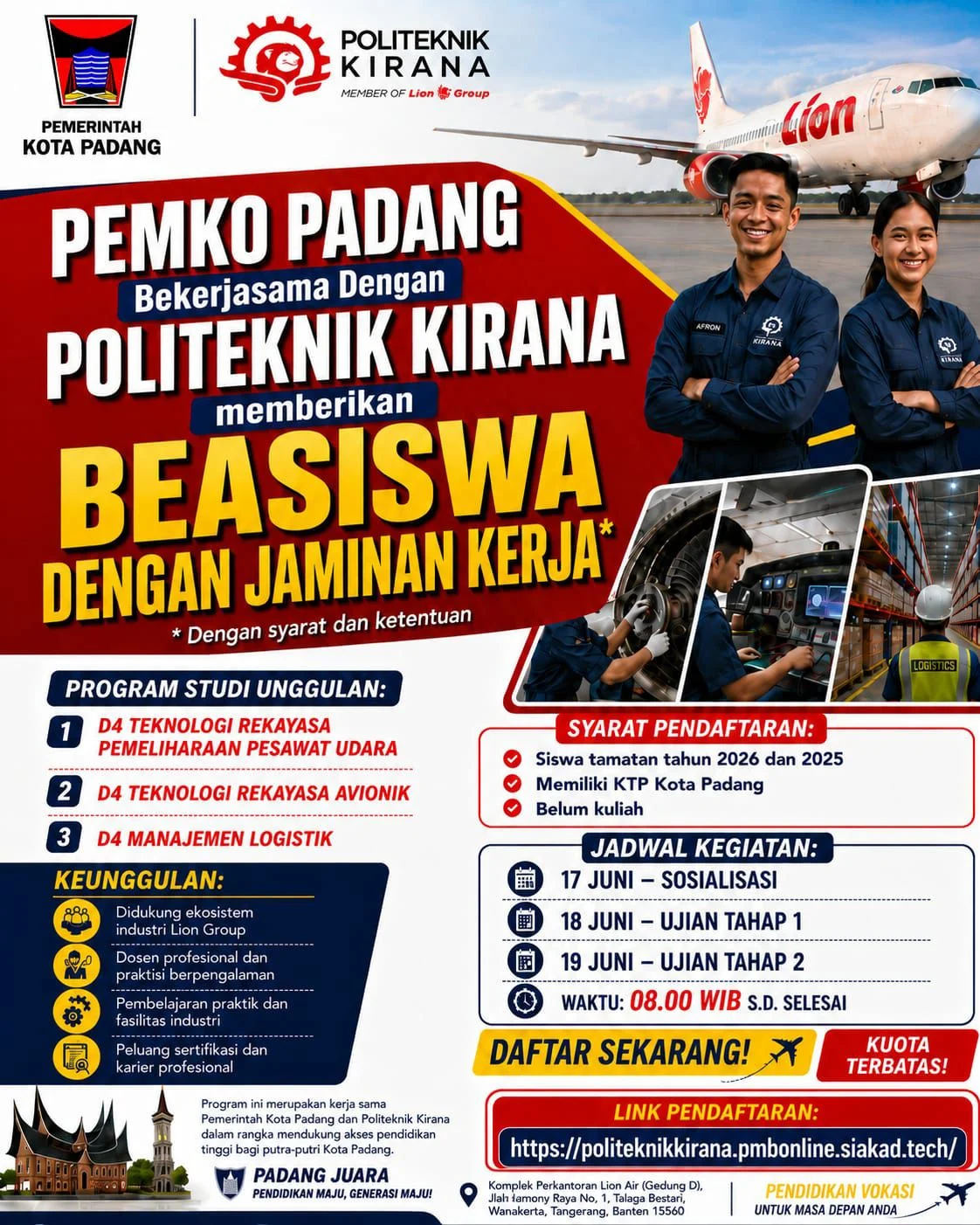 Pemko Padang Buka Beasiswa Padang Juara Bersama Politeknik Kirana, Catat Tahapannya