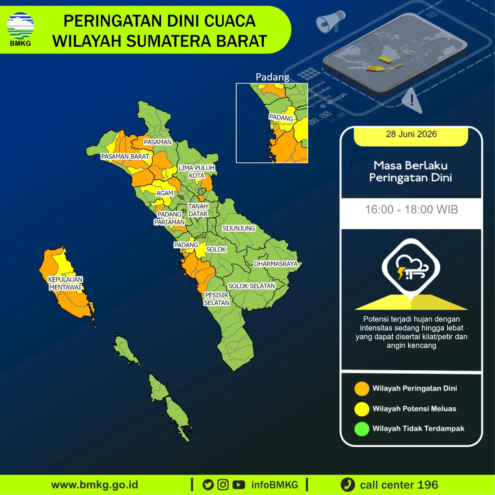 Update Cuaca Sumbar Sore Ini, BMKG: Sejumlah Wilayah Berpotensi Hujan Lebat Disertai Petir