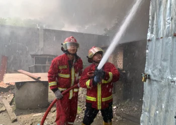 Petugas melakukan pemadaman di Rimbo Kaluang, Sabtu (18/7/2026)