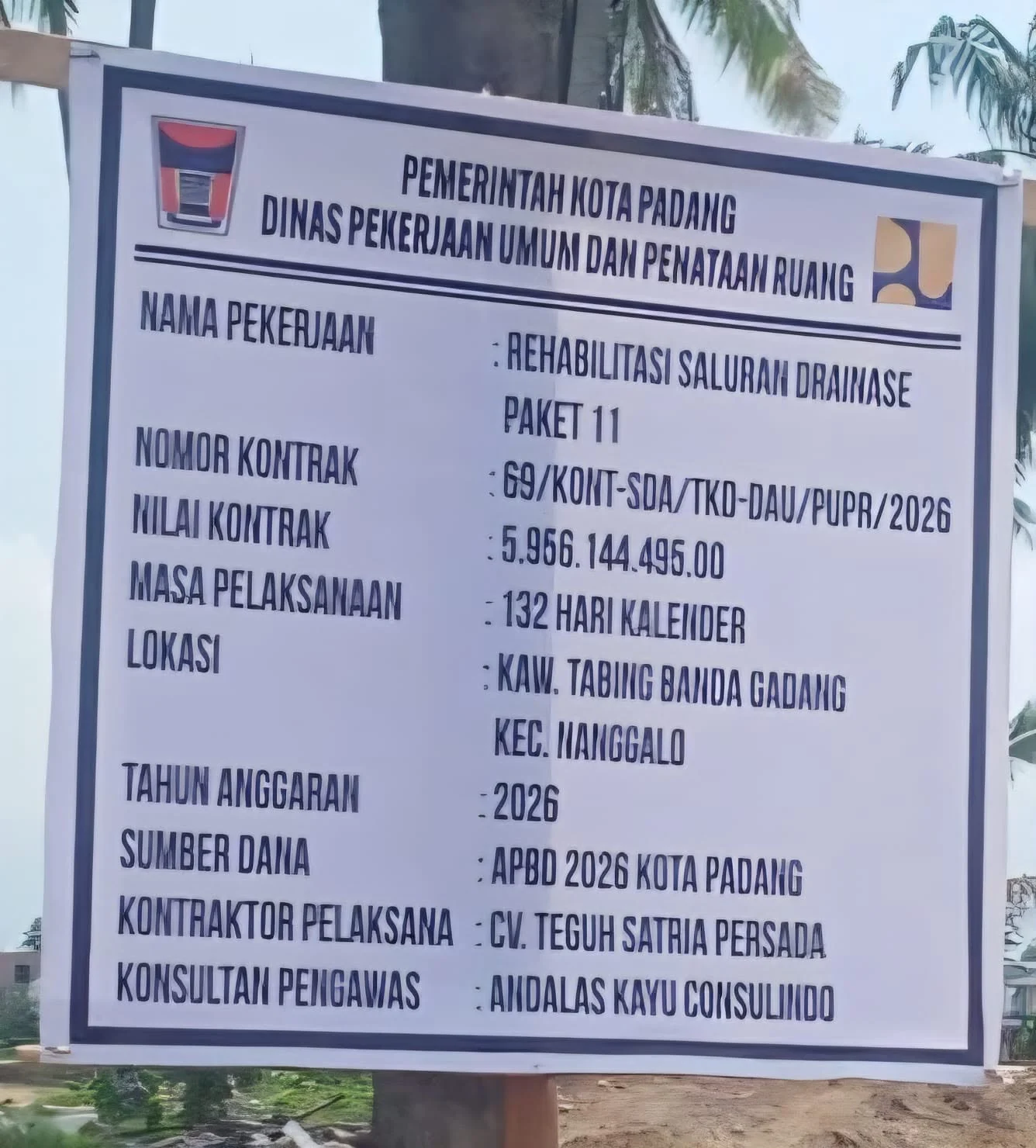Pemko Padang Percepat Rehabilitasi Drainase di Tabing Banda Gadang Nanggalo