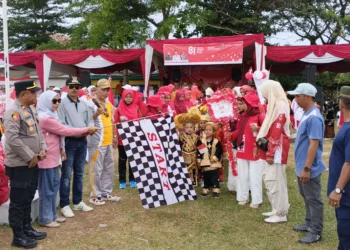 Pelepasan pawai algoris tingkat TK perayaan HUT RI ke 81 di Kecamatan Lengayang, Pessel, Selasa (18/8/2026)