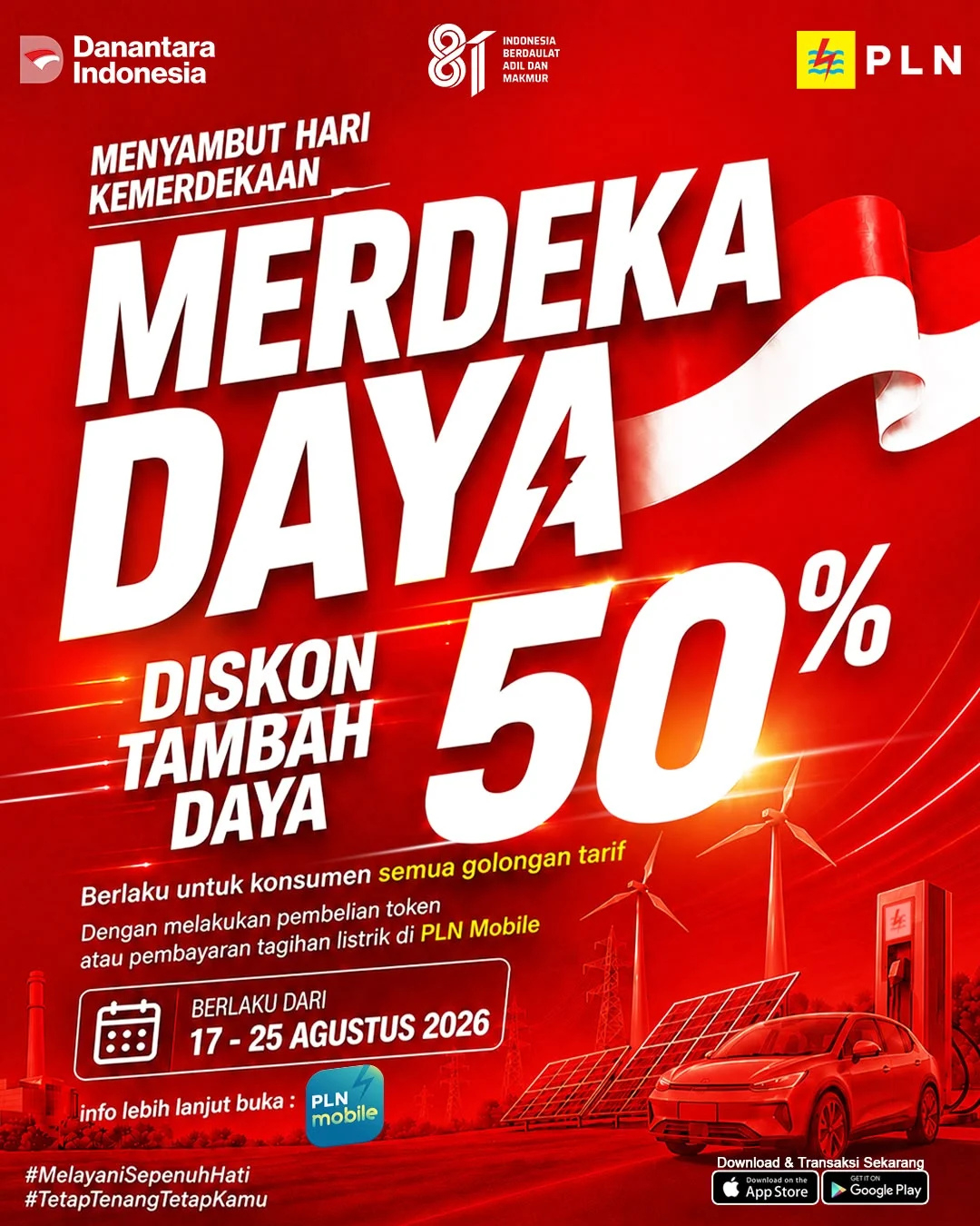 Rayakan Kemerdekaan RI, PLN Beri Keringanan Tambah Daya Listrik 50 Persen