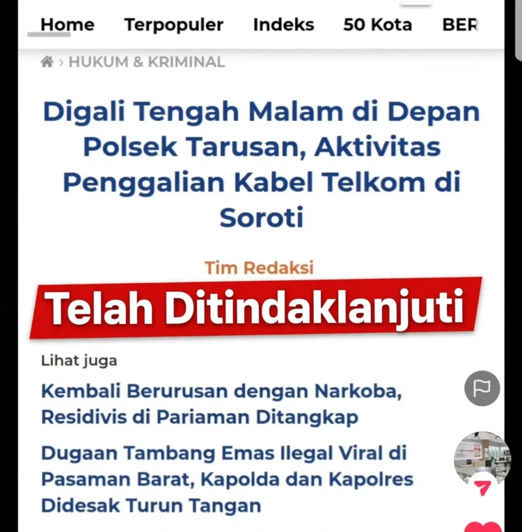 Screenshot soal informasi dugaan penggalian kabel Telkom di Pessel malam (Tiktok)
