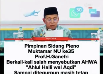 Screenshot video Ketua PWNU Sumbar Ganefri saat memimpin sidang pleno Muktamar NU ke 35 di di Pondok Pesantren Bahrul Ulum Tambakberas, Kabupaten Jombang, Jawa Timur, Senin (31/8/2026).