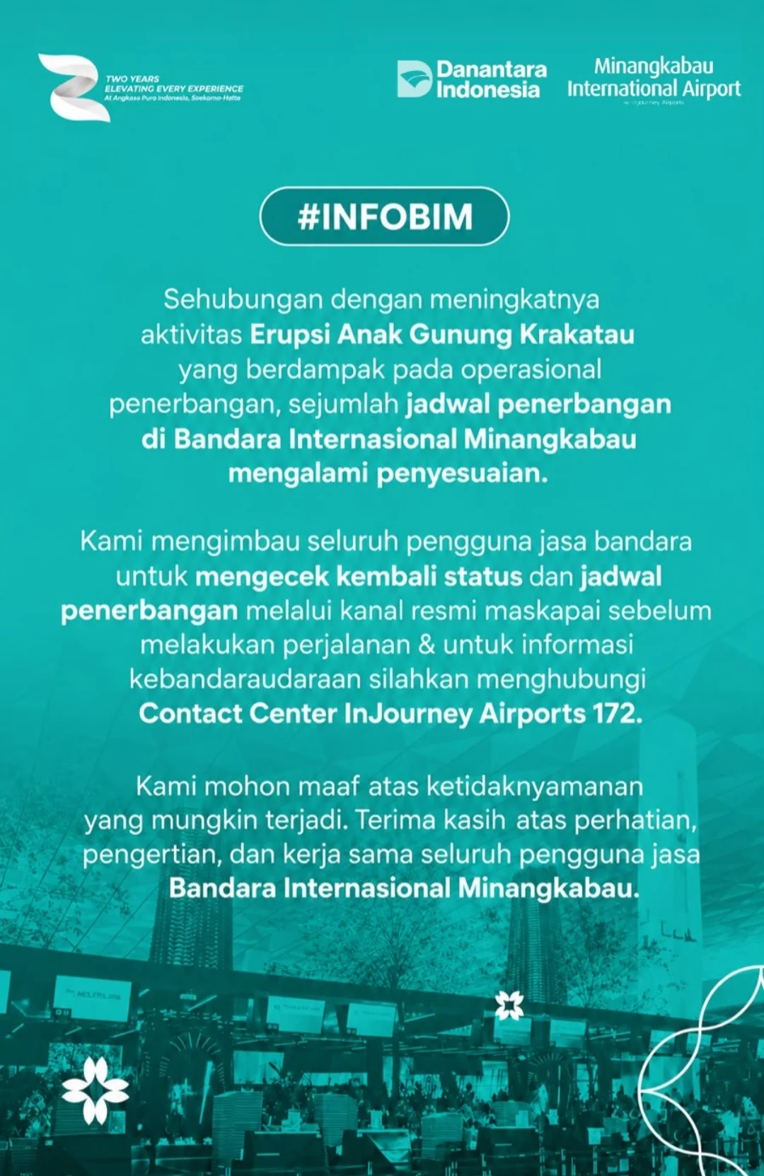 Dampak Abu Vulkanik Gunung Anak Krakatau,7 Penerbangan di BIM Dibatalkan Pagi Ini